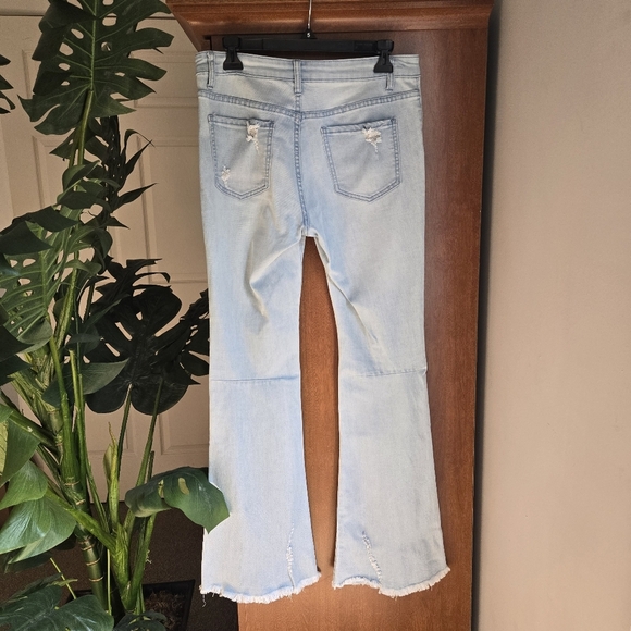 Easel Light Blue Distressed Flare Jeans Size Medium - Picture 2 of 7